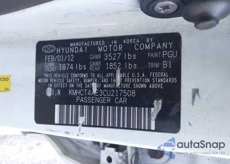 2012 Hyundai Accent Gls z USA, uszkodzony, nr VIN KMHCT4AE3CU217508